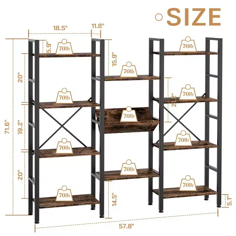 Celebalcony 71.6H x 57.8W Bookcase, 4 Tier Bookshelf with 11 Open Display Shelves,Large Etagere Bookshelf Open Shelves for Home,Office