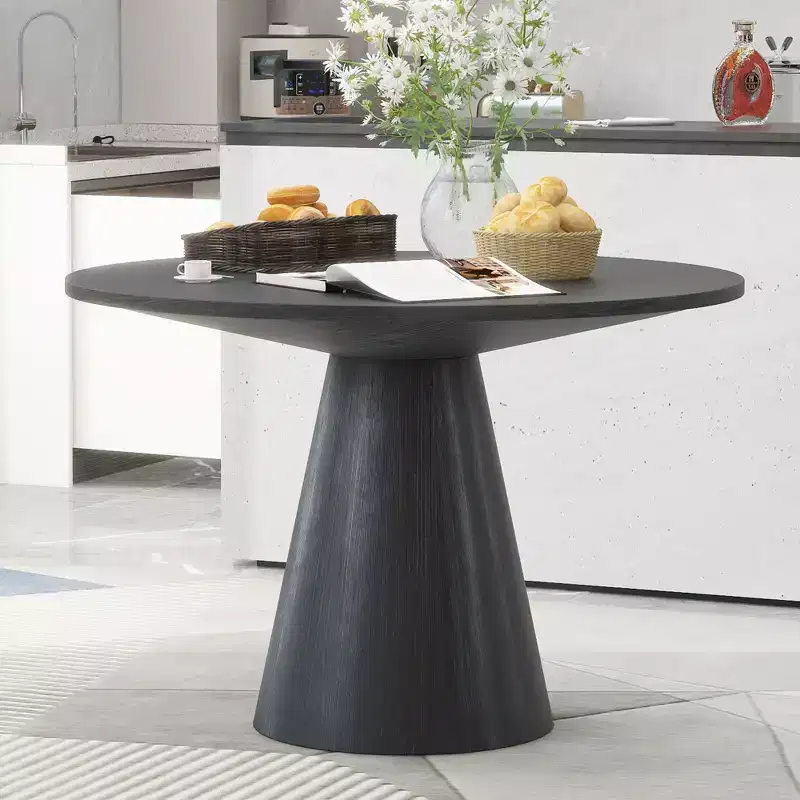Okak 46.5/45 Inch Retro Round Dining Table Minimalist Elegant Kitchen Table for 4 for Kitchen and Dining Room
