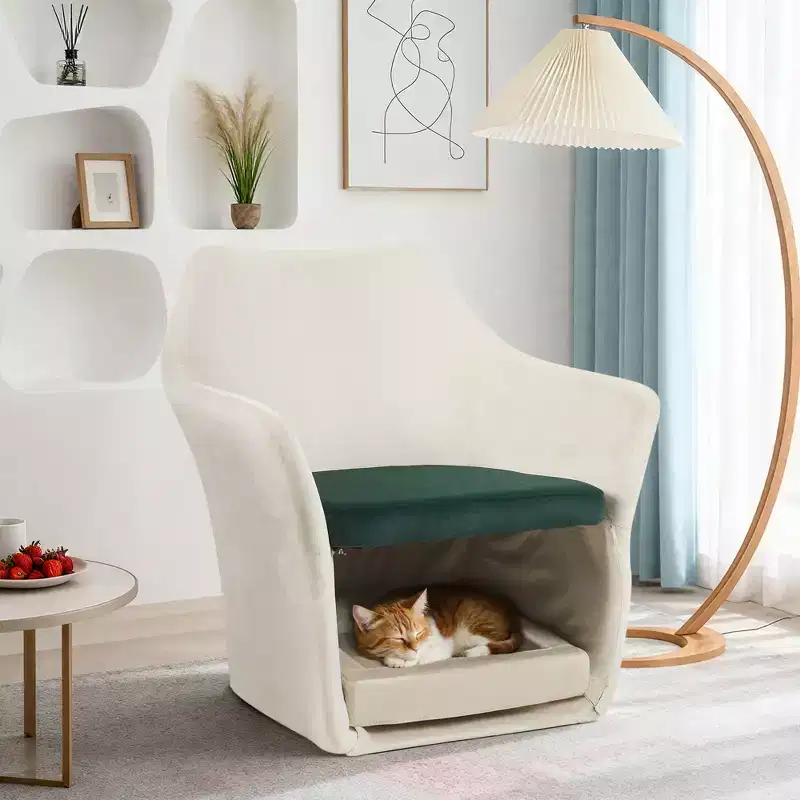 2-in-1 Modern Lounge Sofa Chair with Pet Friendly Space, Upholstered Barrel Chair with Removable Base for Living Room Office