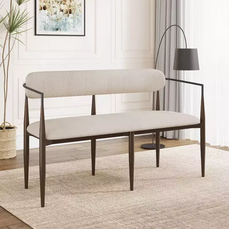 Christopher Knight Home Piper Modern Iron Frame Upholstered 55 Loveseat with Open Curved Back Coffee/Black