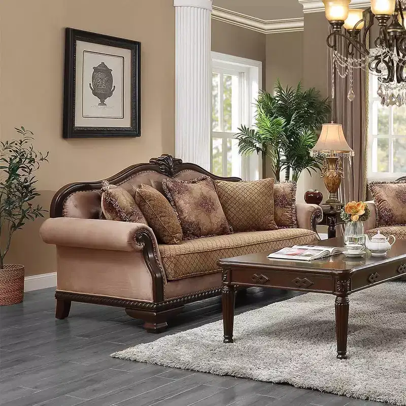 89" Sofa with Nailhead Trim &#Wood Carving
