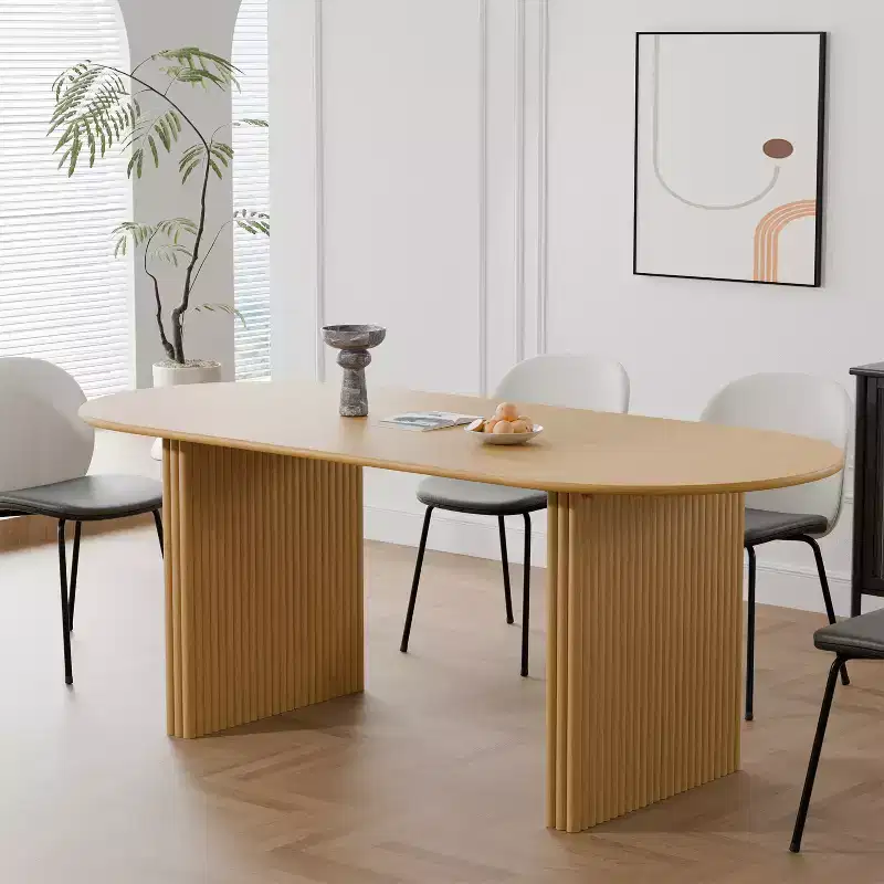 67 Dining Table with Striped Double Pedestal for 6 People