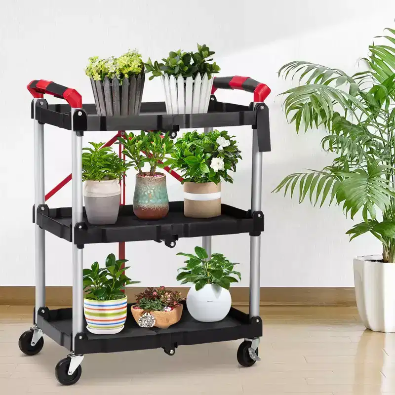Acekool 3-Tier Rolling Utility Cart - Foldable Storage with Locking Wheels for Kitchen, Office & More