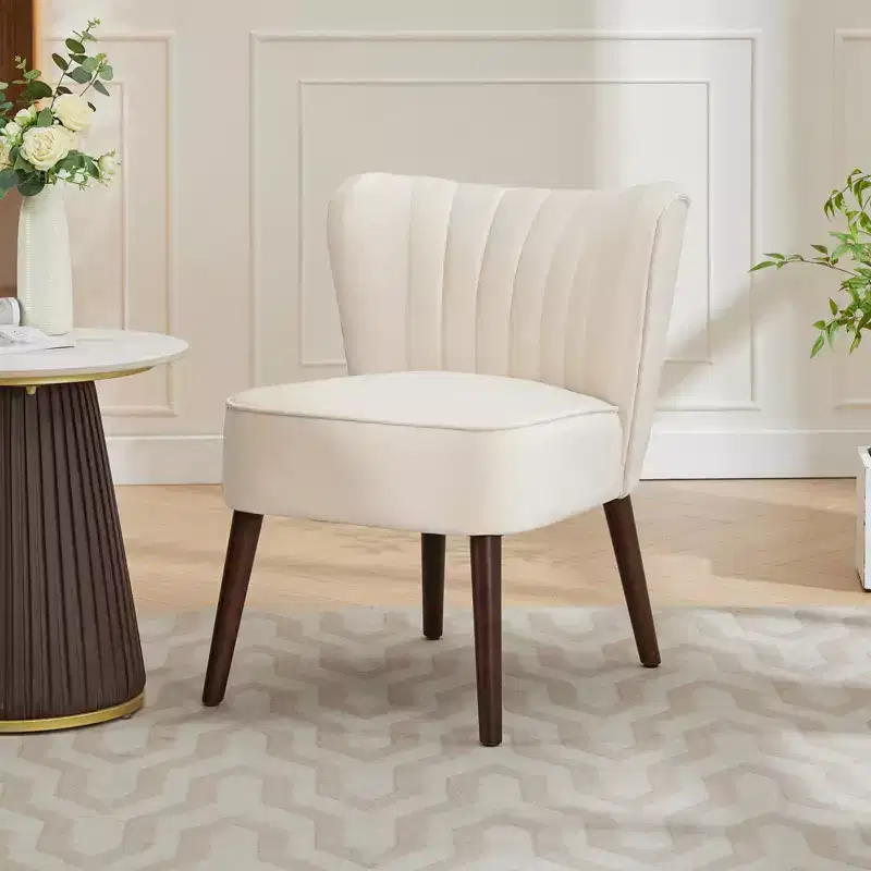 Modern Armless Accent Chair - Mid-Century Soft Upholstered Lounge & Dining Chair with Plain Wood Legs for Living Room, Bedroom, Office & Vanity