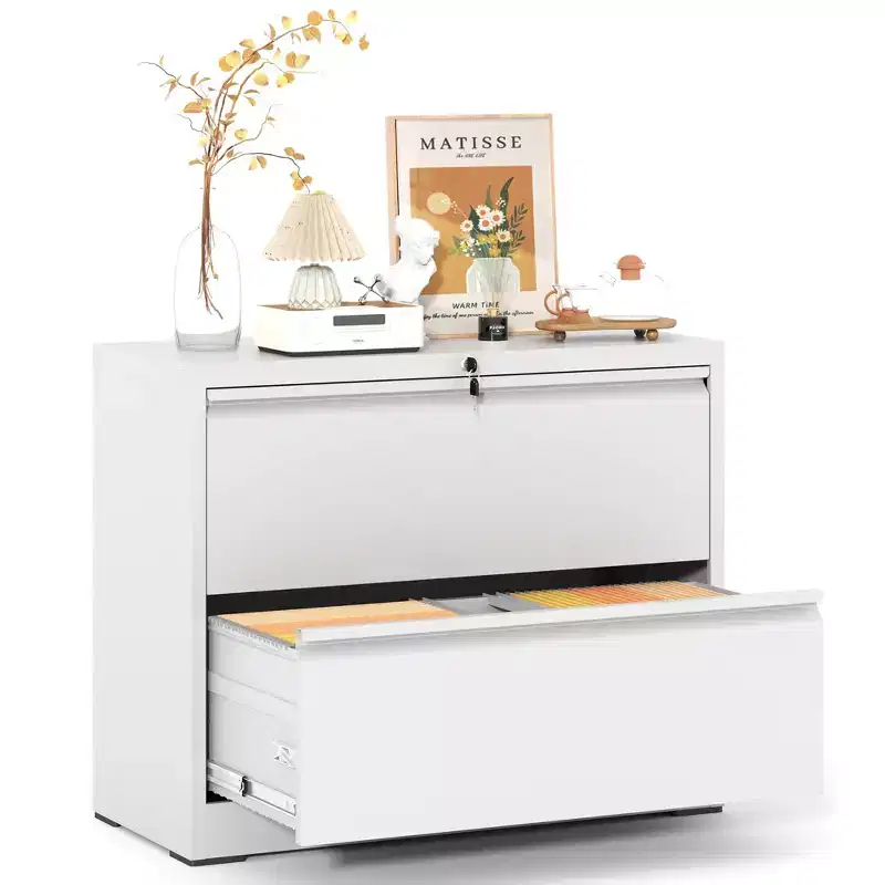 VIYET 35H 2 Drawer Lateral File Cabinet with Lock, Lockable Metal Filing Cabinet for Home Office, Fits Legal/Letter/A4/F4 Size (White)