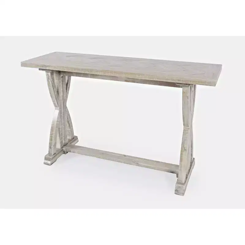 Transitional Herringbone Distressed Acacia Sofa Table - Gray