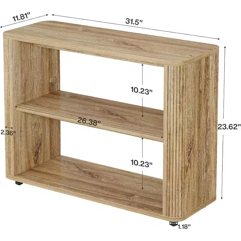 Lantine Narrow Side Table, 3-Tier End Table with Storage Shelves, Farmhouse Bedside Table for Bedroom, Living Room, Small Spaces, Sofa Couch, Natural