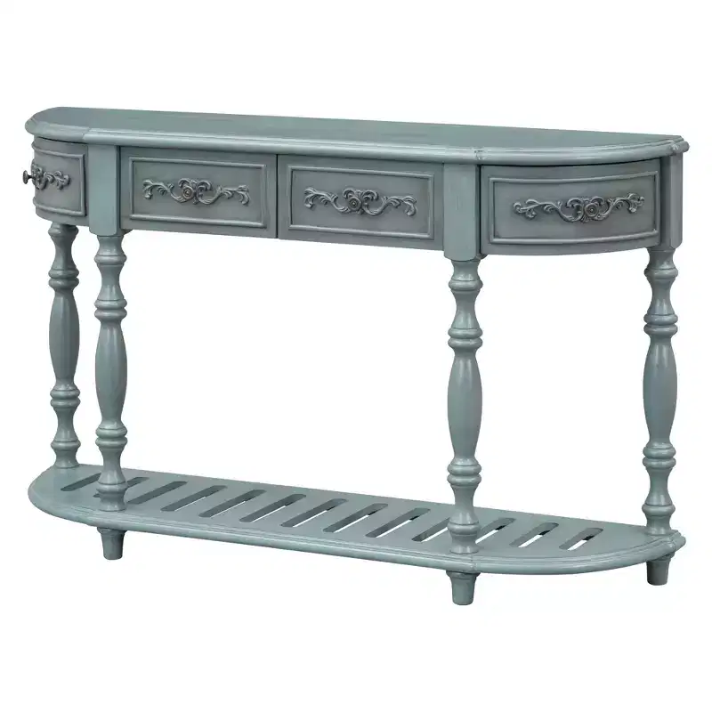 Clihome 52Modern and Contemporary Curved Console Table Sofa Table Entryway Table with 4 Drawers and 1 Shelf for Living Room, Hallway