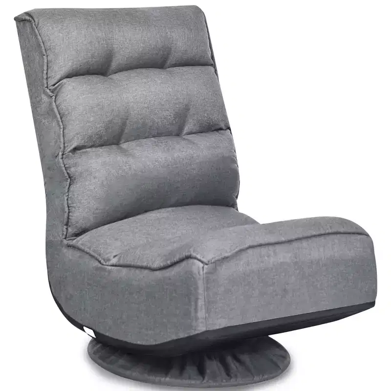 Fabric Gaming Floor Chair, 6-Position Folding Lazy Sofa with 360° Swivel Base, Grey