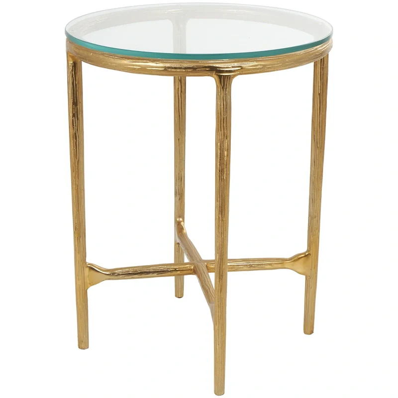 Gold / Silver Textured Metal Side Table with Glass Top – Modern Farmhouse, 1-Person Use