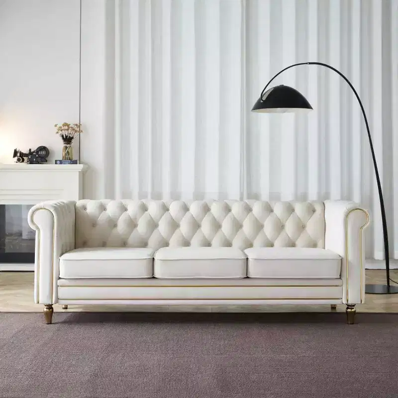 84 Chesterfield Velvet Sofa with Rolled Arms, Modern Cloud-Style Sofa with Solid Wood Frame for Living Room, Bedroom, or Apartment-Panipeachy