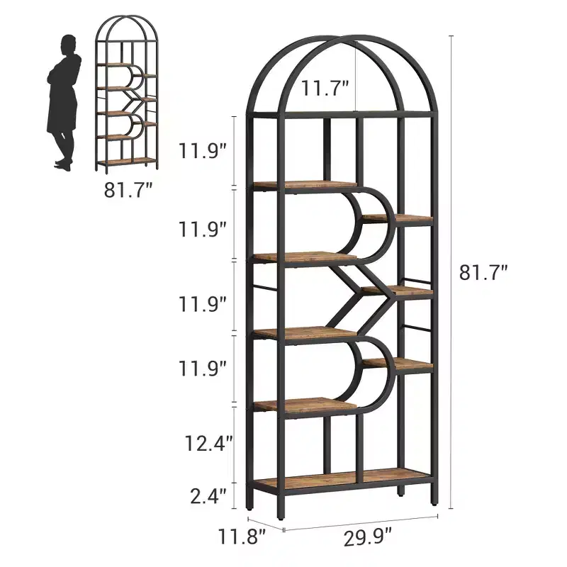 81.7 Tall 6-Tier Arched Bookshelf with Metal Frame, Geometric Open Display Shelf for Bedroom, Living Room & Office