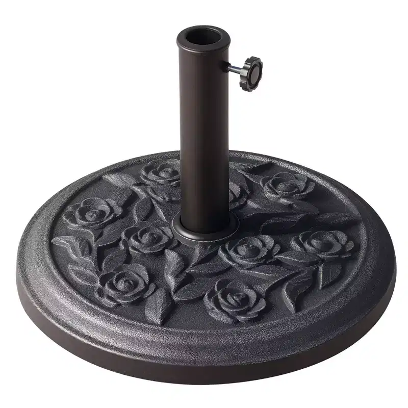 18 Round Resin Umbrella Base Stand, 20 lbs Market Parasol Holder with Decorative Rose Floral Pattern