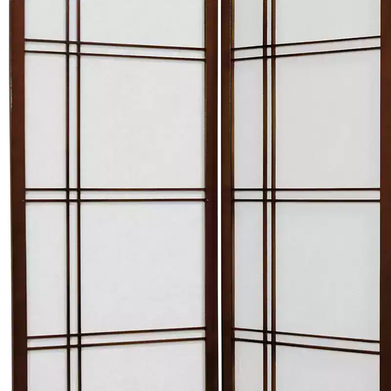 Oriental Furniture 6 ft. Tall Double Cross Shoji Screen - Walnut (6 Panels): Folding Partition, Japanese Style