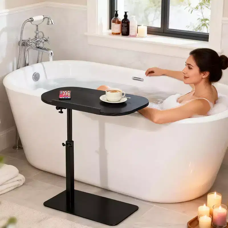 C-Shape Side Table  Height Adjustable 40-80cm Rotating Tabletop for Sofa/Bedside (45x30cm)