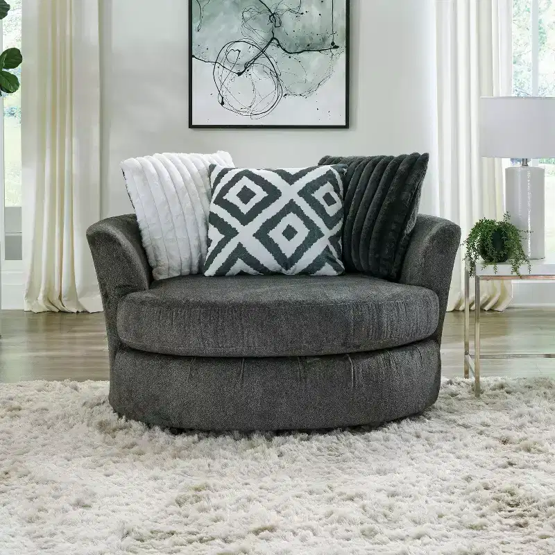 HOMES: Inside + Out Telven Accent Swivel Chair Chenille Channel Tufted with Pillow