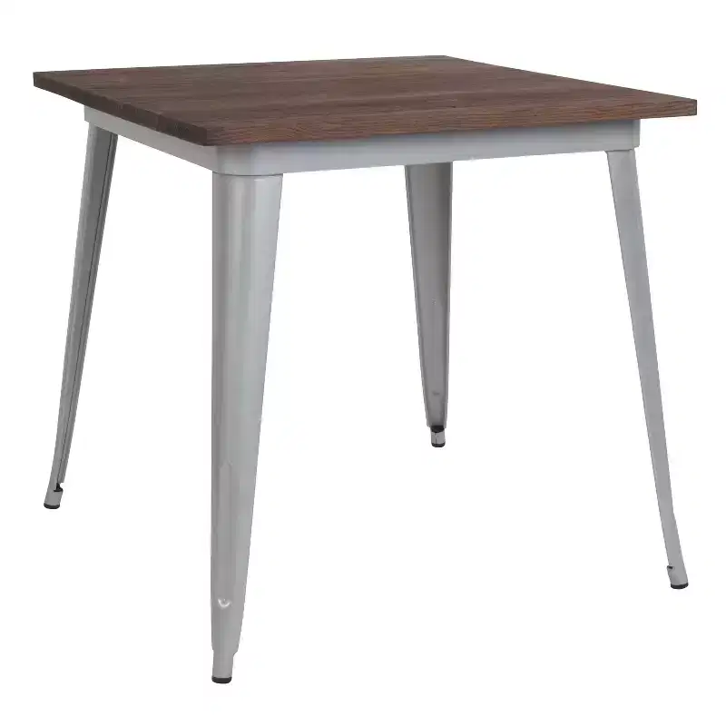 Flash Furniture 31.5 Square Metal Indoor Table with Rustic Wood Top