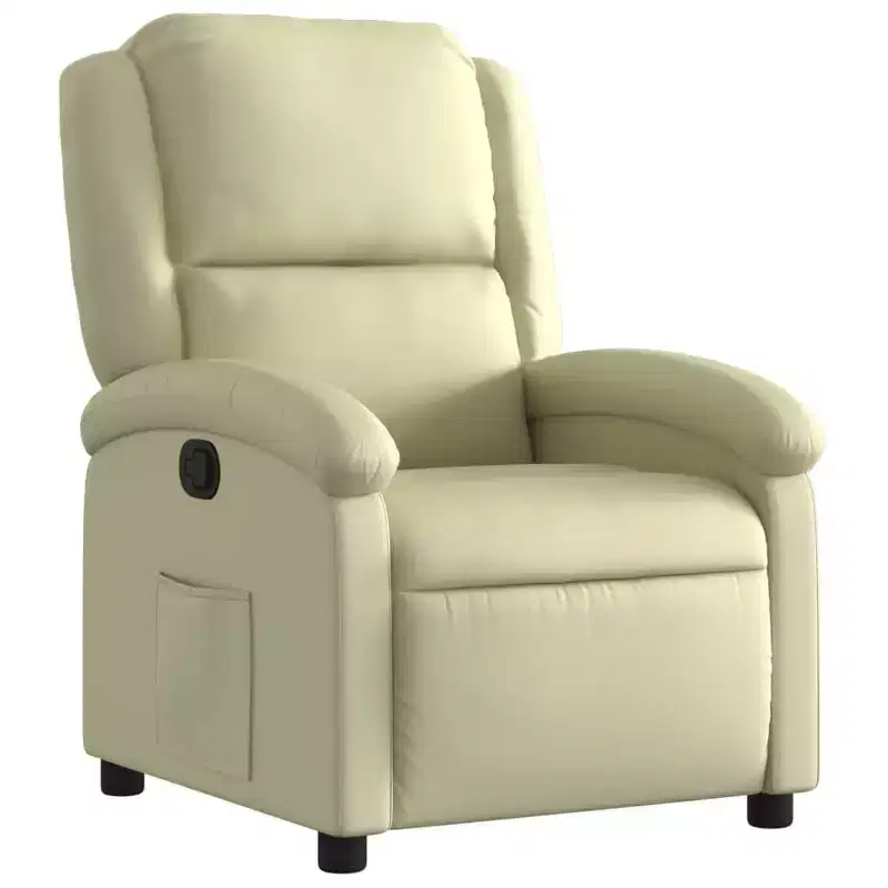 Recliner Chair Wingback Reclining Sofa Seating Furniture Real Leather - Cream Manual Push Back No Massage