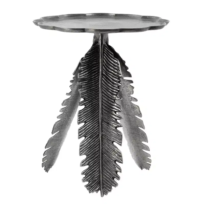 Leaf Design Side Table Silver Antique Finish 16.9x16.9x19.7