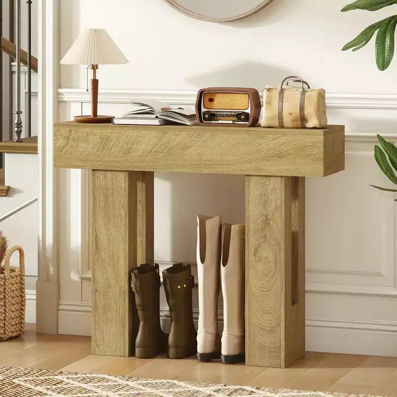 HOMCOM Console Table, Narrow Sofa Table Behind the Couch, Farmhouse Entryway Table for Living Room, Hallway, Entrance, Oak