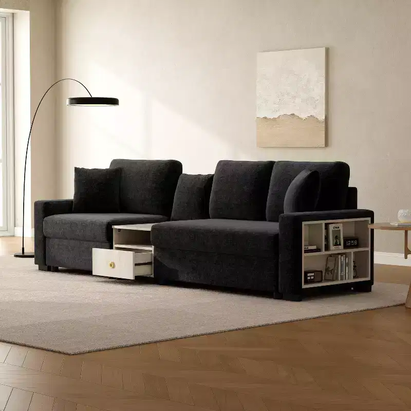 Christopher Knight Home Yira 111.8'' Modern 3-Seater Chenille Upholstered Sectional Sofa with Console, Storage Armrest and Pillows
