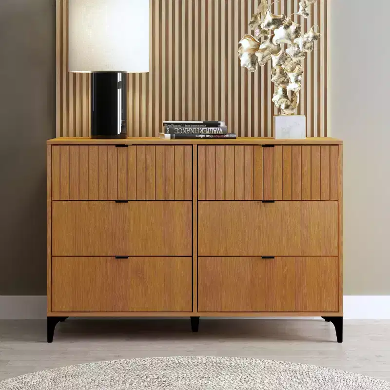 Galano Zaffy 6 Drawer Dresser (Interlock) - Amber Walnut