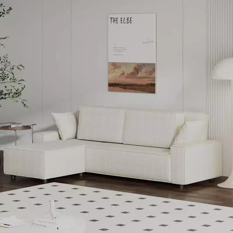 Corduroy Stripe 96 Inch Large Couch, Modern L Shaped Oversized Sectional Sofa with Deep Seat, Comfy Modular Couch for Living Room, Apartment, Studio