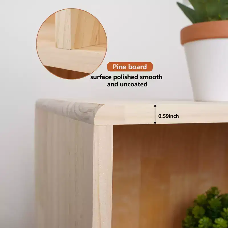Pine Wood 7 Cube Book Shelf with Legs, Freestanding Open Bookcase, Floor Display Cabinet, Open Storage Organizer for Living Room Office Study Room