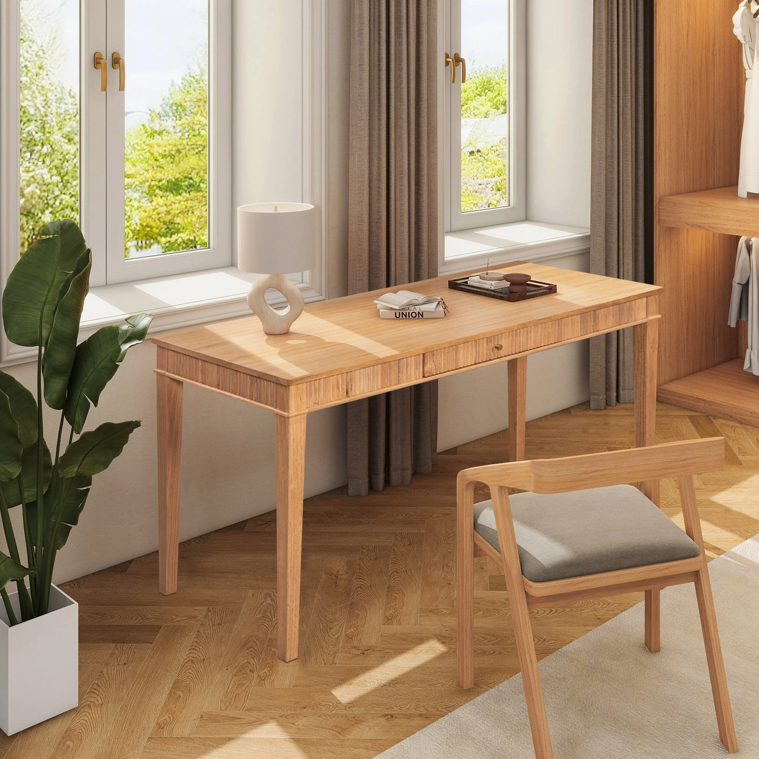 Modern Farmhouse 1-Drawer Fluted Home Office Writing Desk