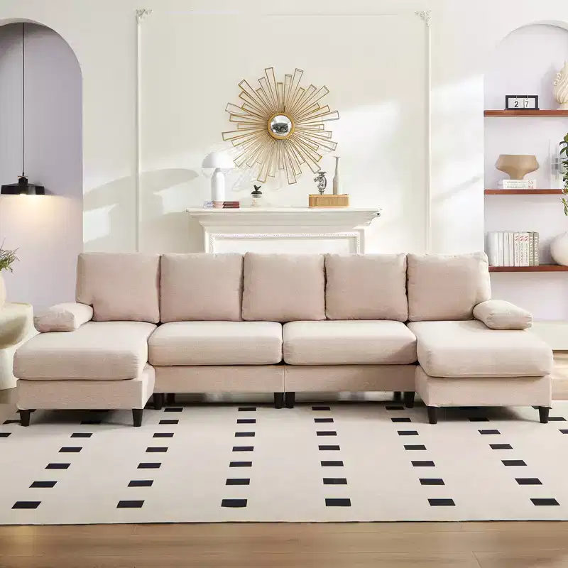 Mjkone U Shaped Sectional Sofa, 4-Seat Modular Sofa, Living Room Modern Couch with Chaise