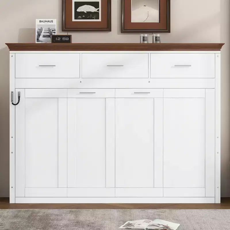 White Twin Murphy Bed with 3 Drawers, Foldable Cabinet, 1-Person