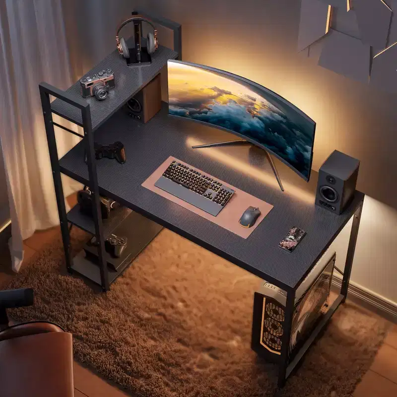 Bestier 47inch Computer Desks with Reversible Bookshelf, Standing Writing Desk for Home Office/Studying/Gaming