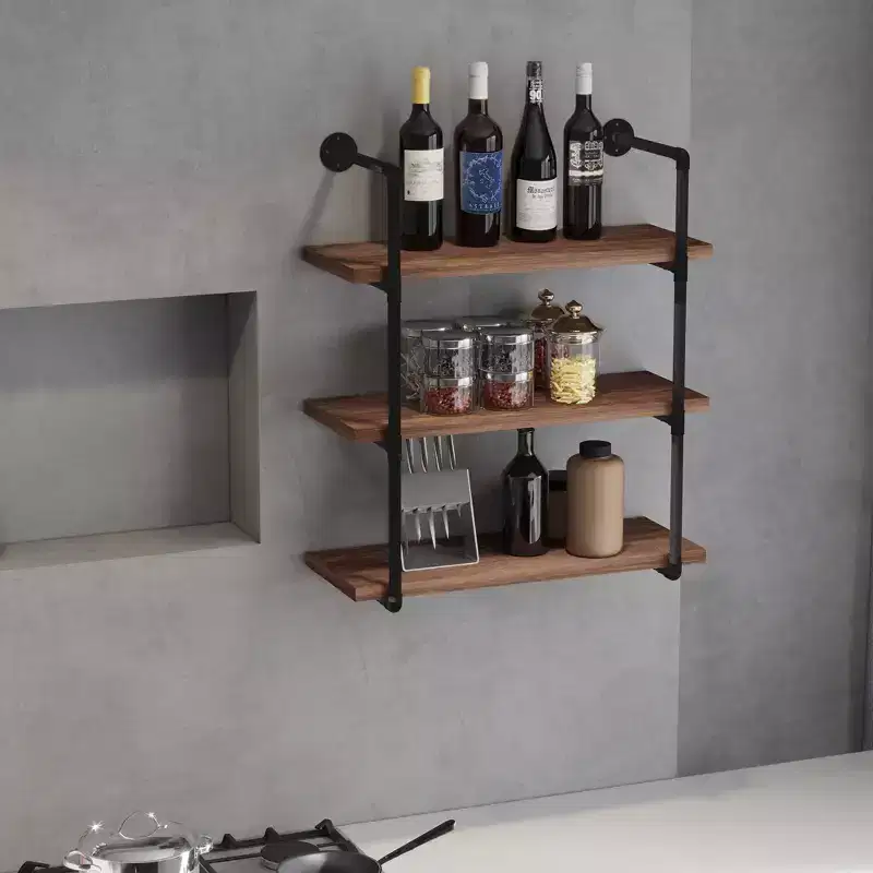 Industrial Pipe Shelves, Floating Wall Mounted Bookshelf, Metal Frame Display Rack for Living Room or Bedroom