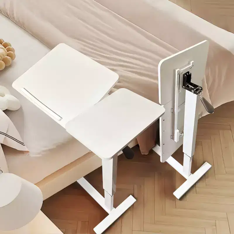 Overbed Bedside Desk Table End Table Mobile Rolling Laptop Stand Height Adjustable Tray Table for Bed Sofa, White, 31.5*15.7*40