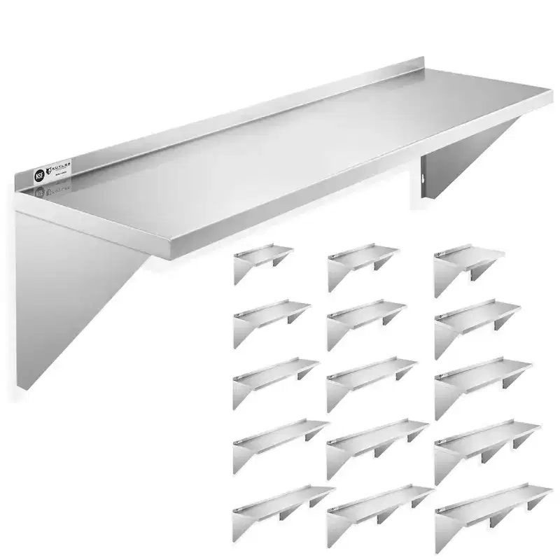 KUTLER Stainless Steel Shelf, NSF Commercial Wall Mount Shelves w/ Backsplash, Floating Metal Mounted Shelving for Restaurant, Kitchen, Home