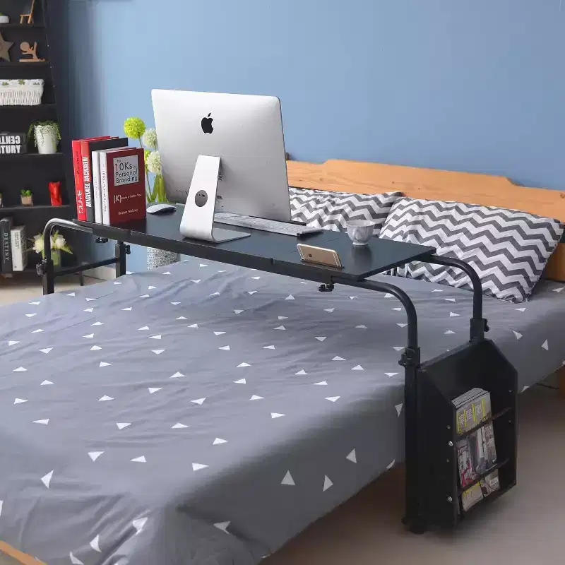 Acekool Overbed Table with Wheels, Adjustable Height & Length, Heavy-Duty Mobile Laptop Cart & Dining Table for Bedroom, Hospital, Home, Living Room