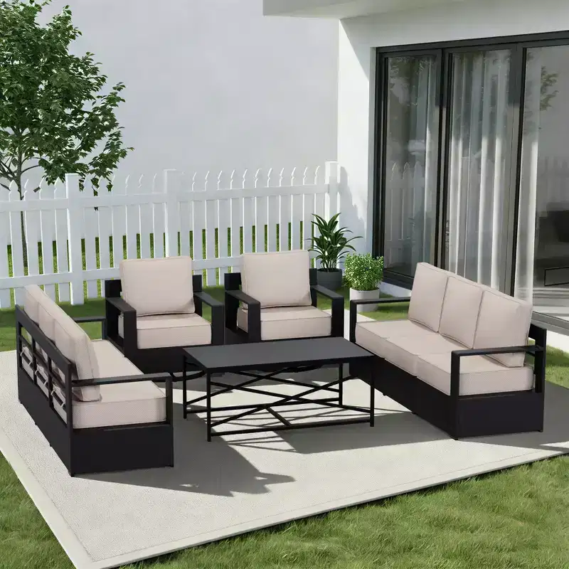 UPTIOT Outdoor Patio Sofa Set with Rocking Chairs and Coffee Table for All-Season Relaxation