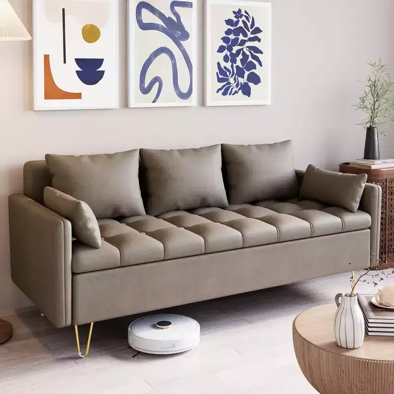 67''W 3 Seater Sofa Couch with Storage Under Seat Cushion, Mid-Century Modern Couch with Comfortable Armrest & with 5 Pillows