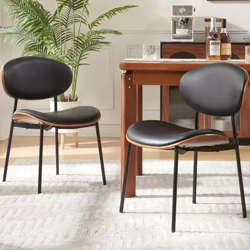 Sailvan Modern Dining Chairs Set, PU Leather Upholstered Dining Room Chairs with Walnut Grain Back