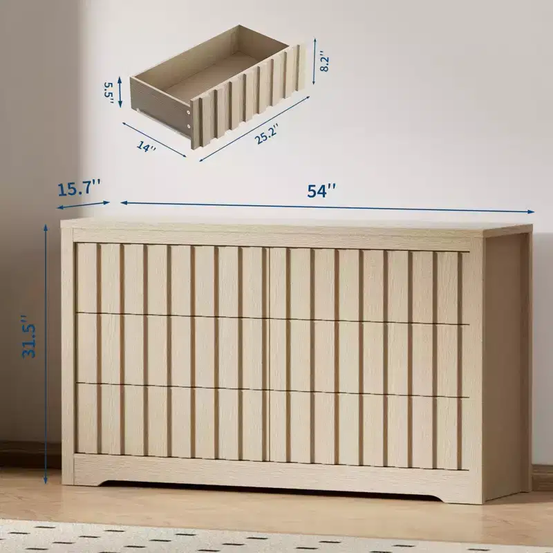 Modern Fluted Dresser for Bedroom, Wooden Chest of Drawers, Handleless Storage Organizer with Deep Clothes Drawers for Living Room & Hallway