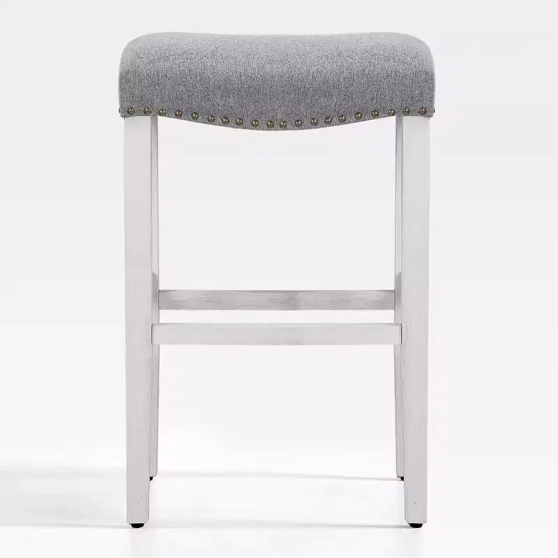 WestinTrends 29 Upholstered Backless Saddle Seat Bar Stool, Antique White/Gray