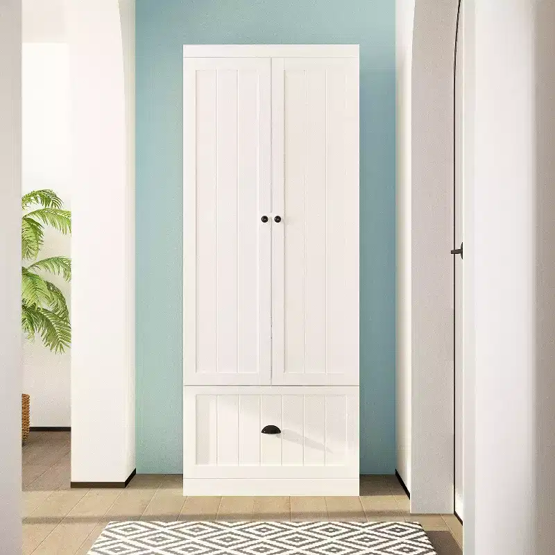 Hitow White Wardrobe Double Door Single Drawer 4 Levels of Storage