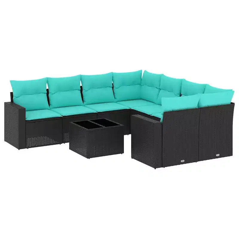 vidaXL 9 Piece Patio Sofa Set with Cushions Black Poly Rattan
