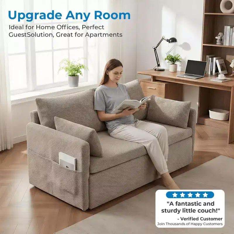 Mjkone Convertible Sofa Bed with Adjustable Backrest, Bubble Fleece, Grey