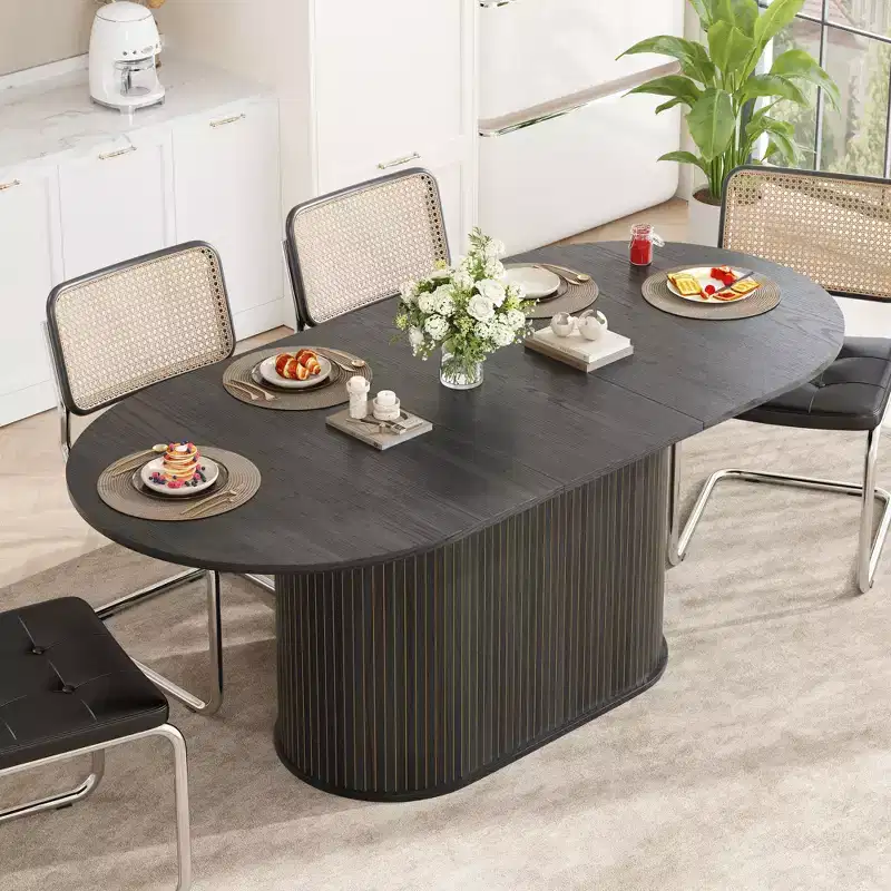 Aditi Modern 55.11 - 70.86 Extendable Dining Table with Striped Pedestal Base