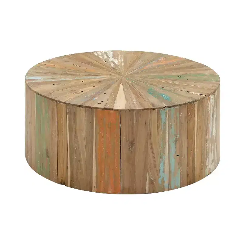 Brown Round Reclaimed Wood Coffee Table – Rustic, 1 Piece