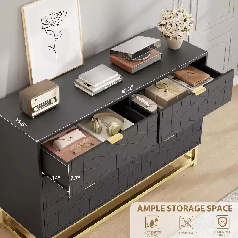 Zstar Bedroom Dressing Table, Six Drawer Metal Leg Dressing Table