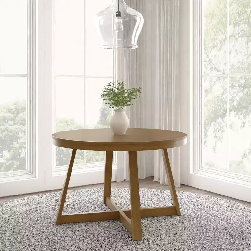 Plank+Beam Round Dining Table, 47 Solid Wood Kitchen Table, Farmhouse Table for 4