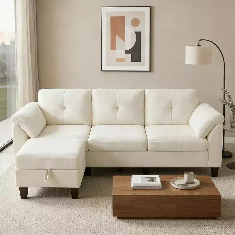 Dyonery 79 Sectional Sofa Chenille L Shaped Small Couch with Armrest Pillows,Storage Ottoman,4-Seat Couches for Living Room,Apartment,Bedroom