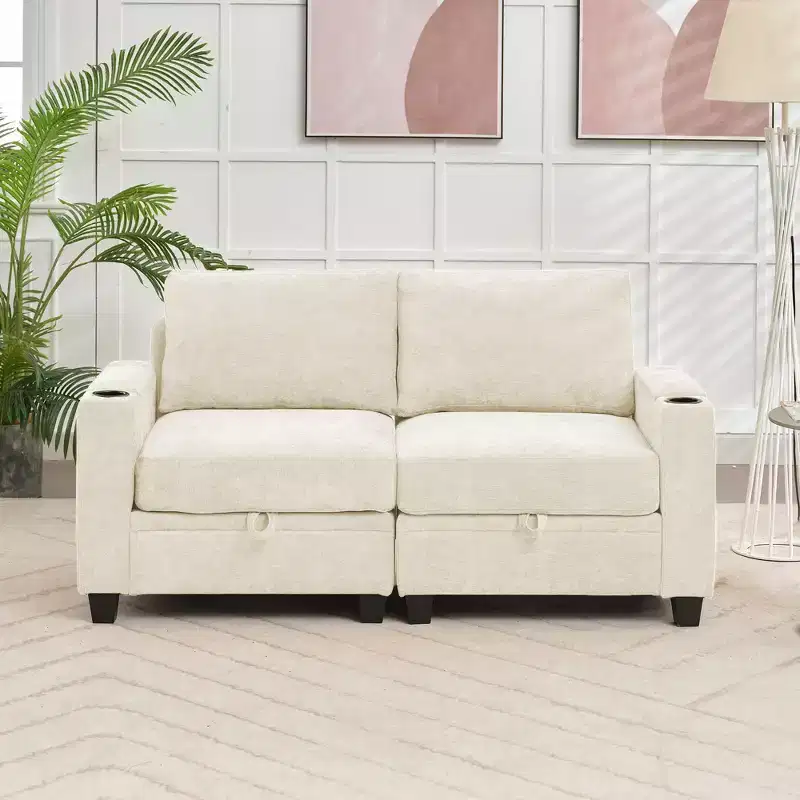 Hyleory Upholstered Chenille Storage Reception Loveseat for Living Room Bedroom
